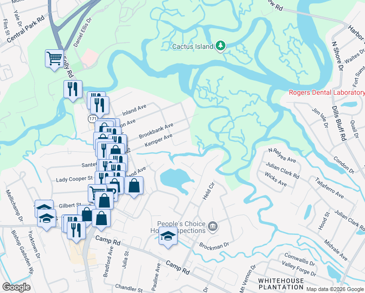 map of restaurants, bars, coffee shops, grocery stores, and more near 1449 Short Street in Charleston