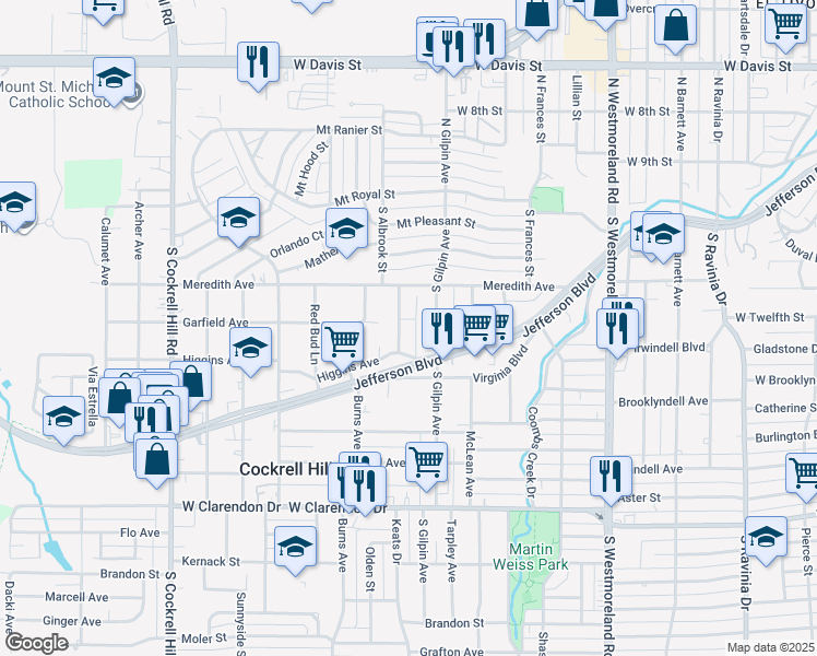 map of restaurants, bars, coffee shops, grocery stores, and more near 3739 Higgins Avenue in Dallas