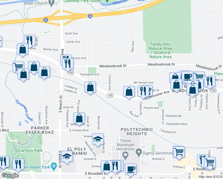 map of restaurants, bars, coffee shops, grocery stores, and more near in Fort Worth