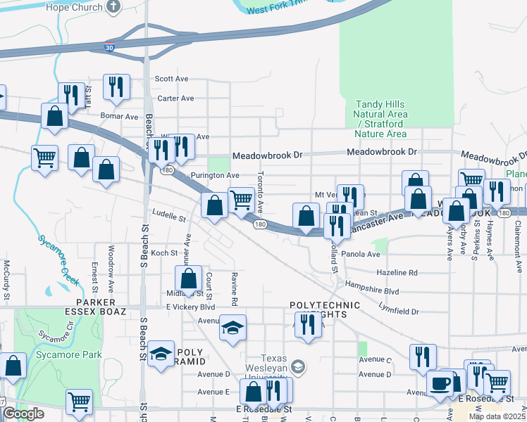 map of restaurants, bars, coffee shops, grocery stores, and more near in Fort Worth