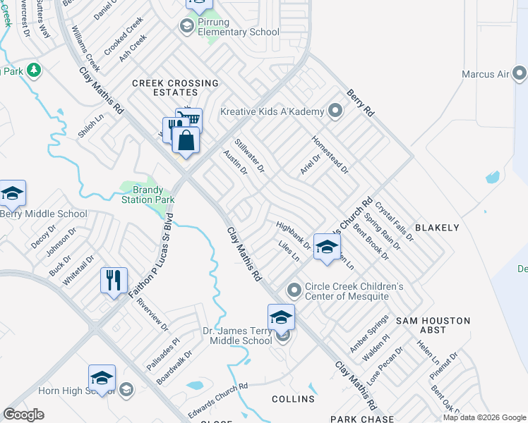 map of restaurants, bars, coffee shops, grocery stores, and more near 1911 Deepwood Street in Mesquite