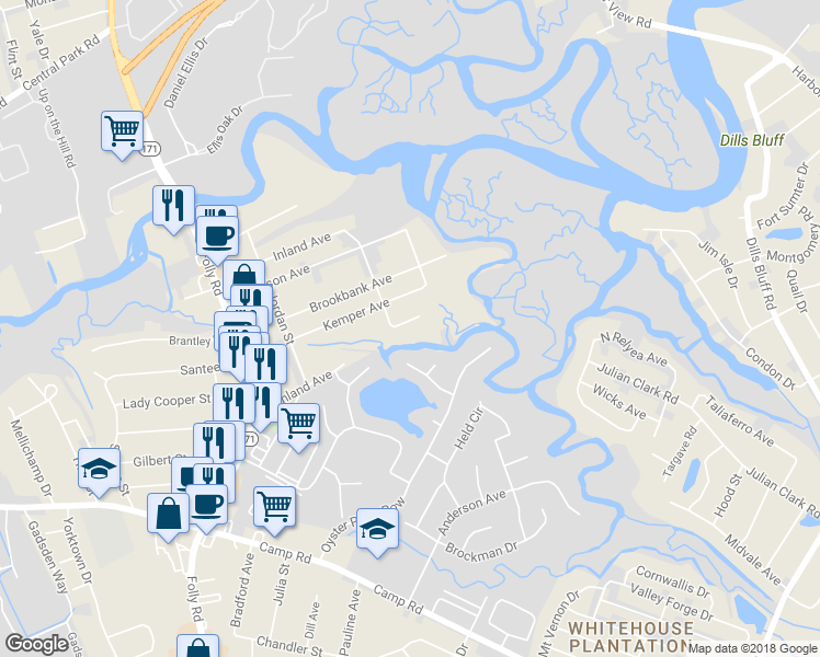 map of restaurants, bars, coffee shops, grocery stores, and more near 1449 Short Street in Charleston