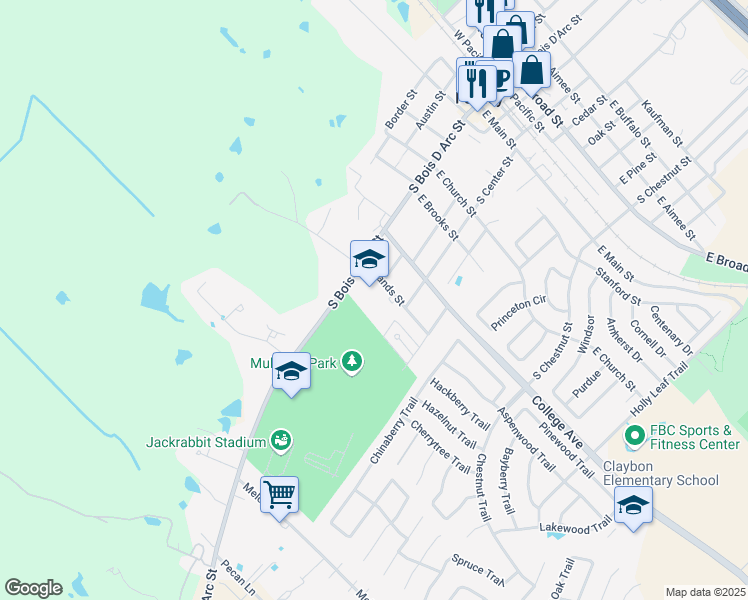 map of restaurants, bars, coffee shops, grocery stores, and more near 701 South Bois D Arc Street in Forney