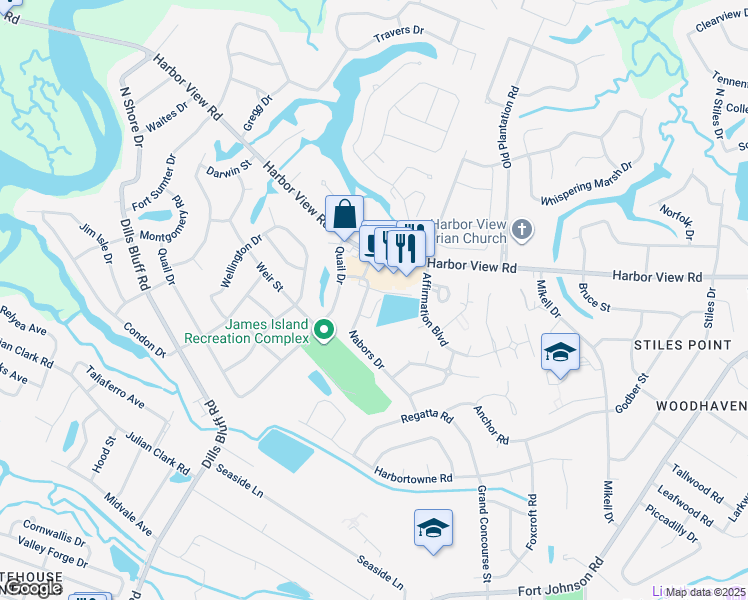 map of restaurants, bars, coffee shops, grocery stores, and more near 825 Porcari Street in Charleston