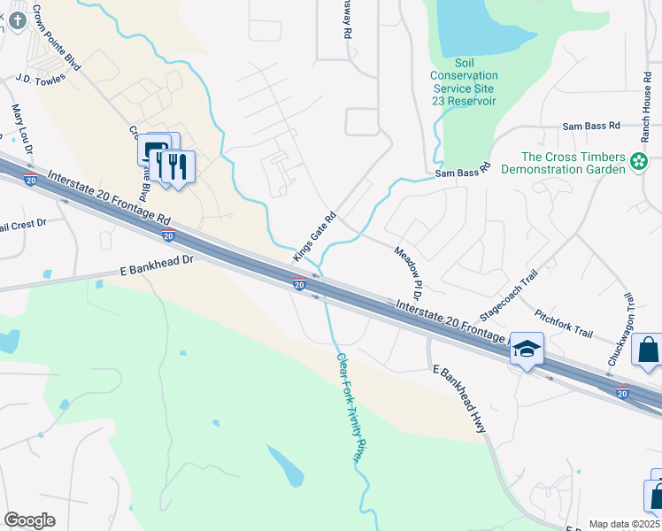 map of restaurants, bars, coffee shops, grocery stores, and more near 4801 East Interstate 20 Service Road South in Willow Park