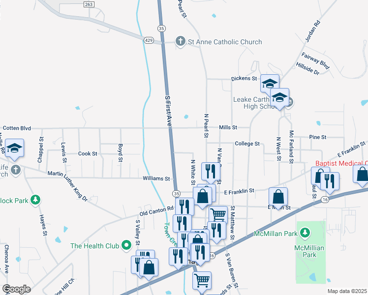 map of restaurants, bars, coffee shops, grocery stores, and more near 101 Pinehaven Drive in Carthage