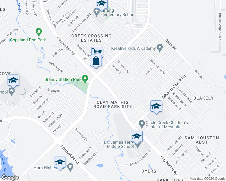 map of restaurants, bars, coffee shops, grocery stores, and more near 1929 Springwood Drive in Mesquite