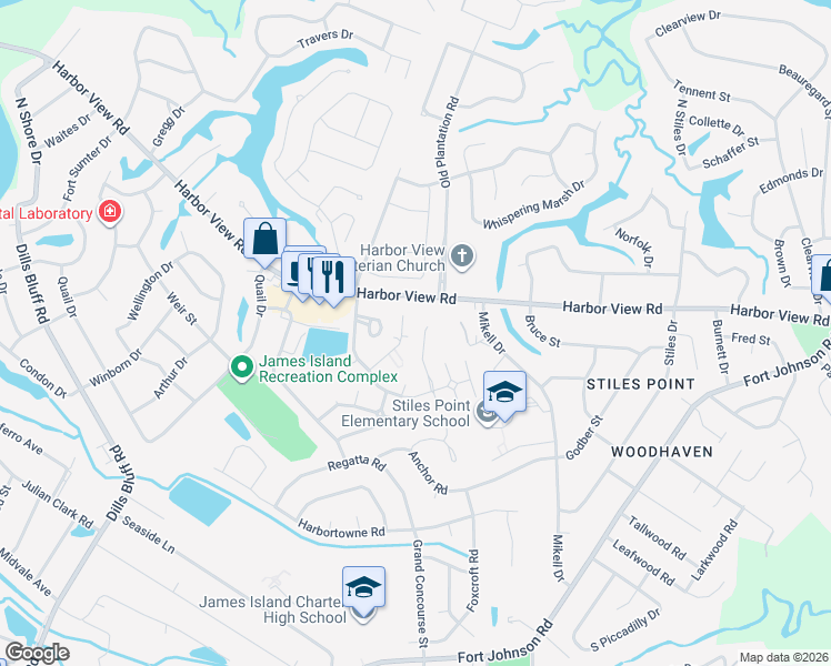 map of restaurants, bars, coffee shops, grocery stores, and more near 1015 Jamsie Cove Drive in Charleston