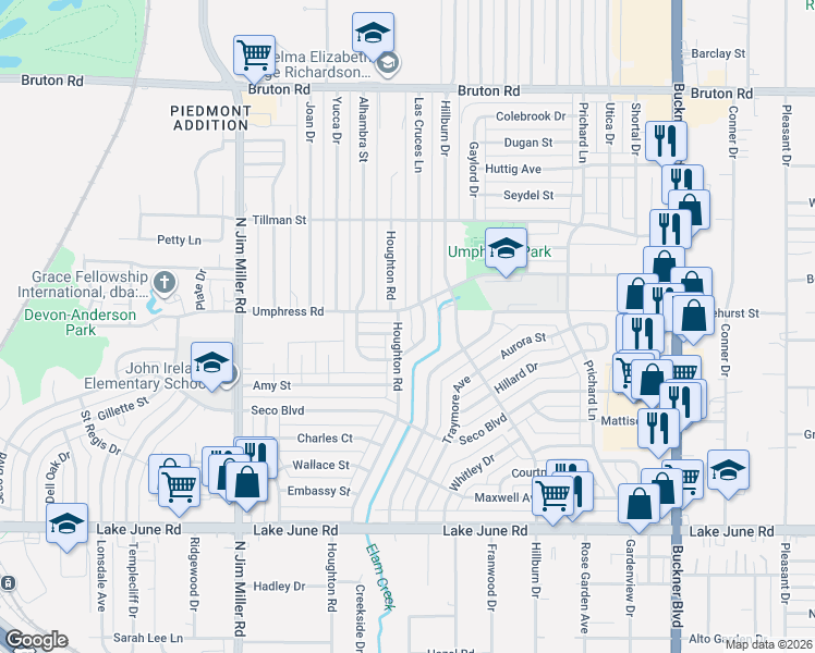 map of restaurants, bars, coffee shops, grocery stores, and more near 1623 Fresno Street in Dallas