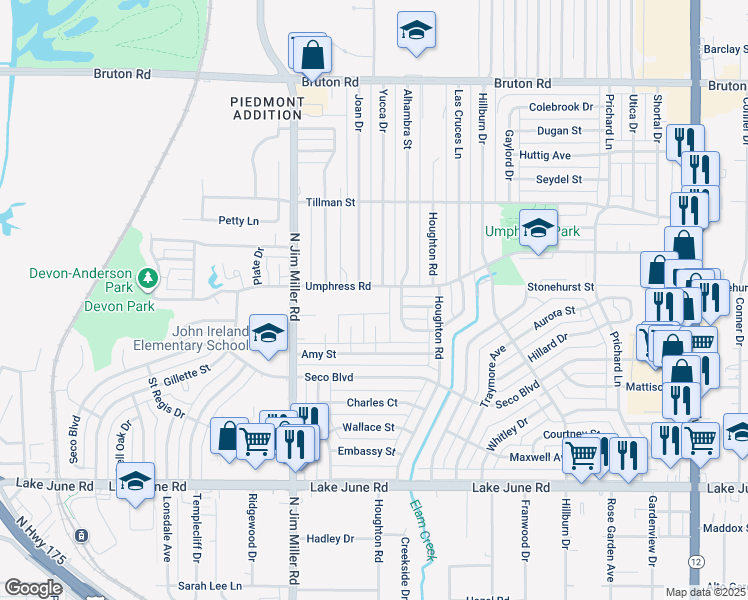 map of restaurants, bars, coffee shops, grocery stores, and more near 1619 Alhambra Street in Dallas