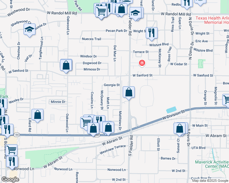 map of restaurants, bars, coffee shops, grocery stores, and more near 1709 Tina Marie Road in Arlington