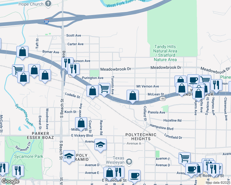 map of restaurants, bars, coffee shops, grocery stores, and more near in Fort Worth
