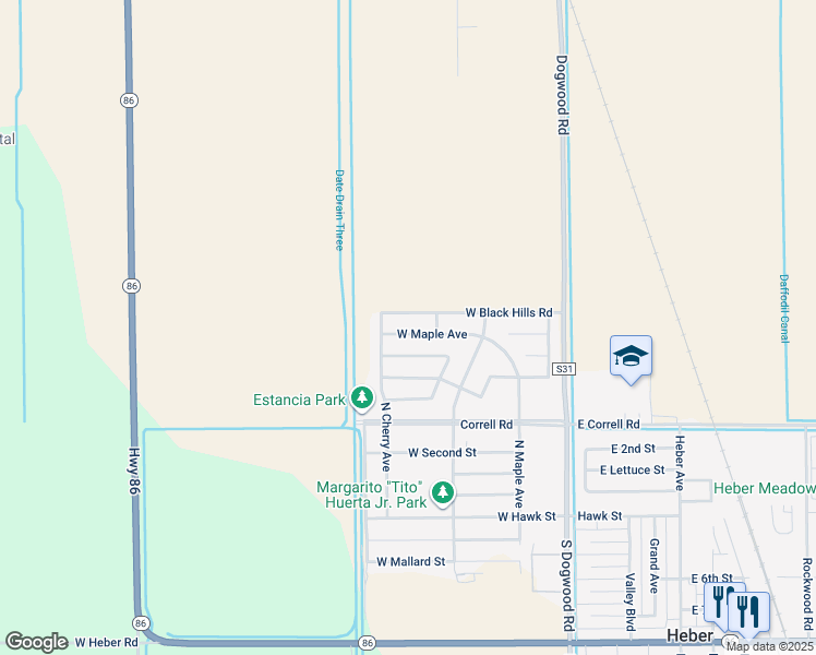 map of restaurants, bars, coffee shops, grocery stores, and more near 59 West Maple Avenue in Heber