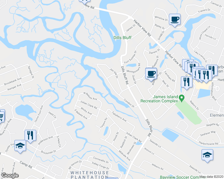 map of restaurants, bars, coffee shops, grocery stores, and more near 789 Condon Drive in Charleston