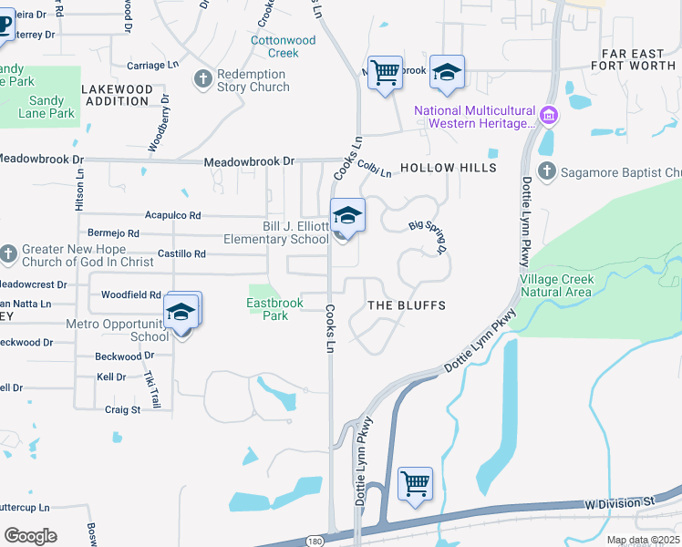 map of restaurants, bars, coffee shops, grocery stores, and more near 8037 Plateau Drive in Fort Worth