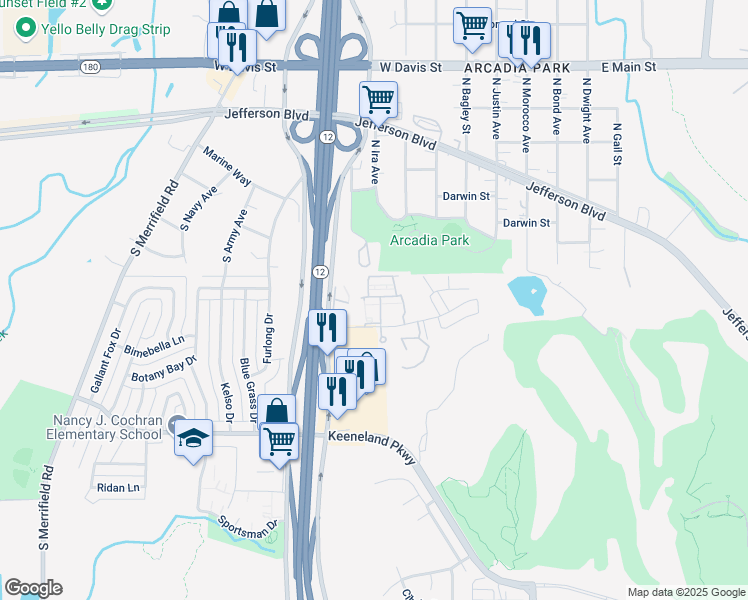 map of restaurants, bars, coffee shops, grocery stores, and more near 526 Cold Town Lane in Dallas