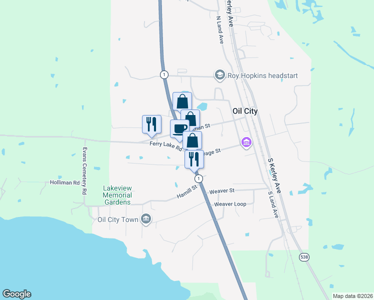 map of restaurants, bars, coffee shops, grocery stores, and more near 204 Louisiana 1 in Oil City
