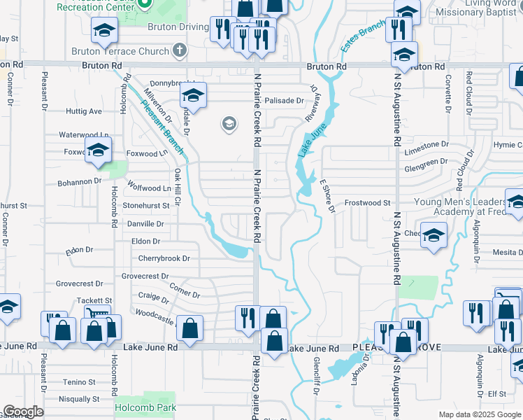 map of restaurants, bars, coffee shops, grocery stores, and more near 1635 Riverway Drive in Dallas