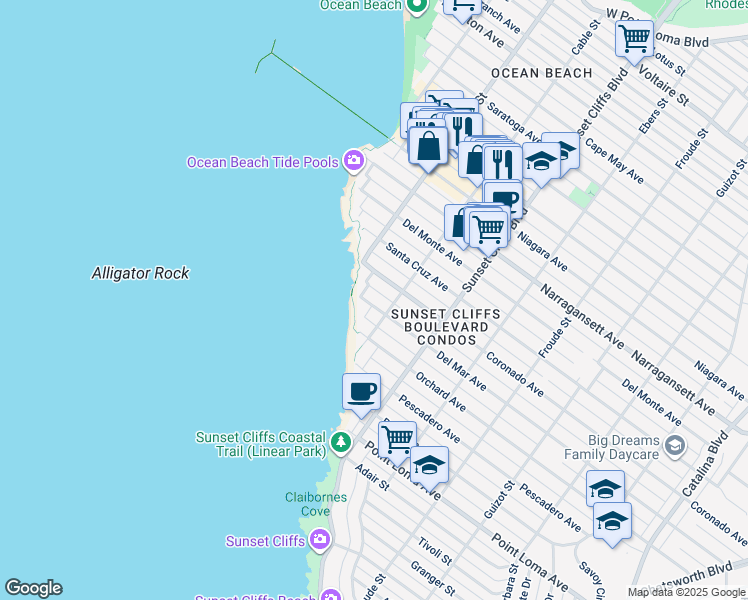 map of restaurants, bars, coffee shops, grocery stores, and more near 4934 Coronado Avenue in San Diego