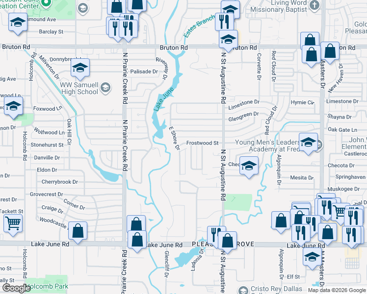 map of restaurants, bars, coffee shops, grocery stores, and more near 9425 Frostwood Street in Dallas