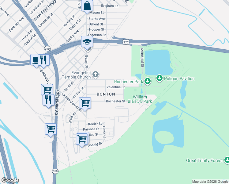 map of restaurants, bars, coffee shops, grocery stores, and more near 2817 Valentine St in Dallas