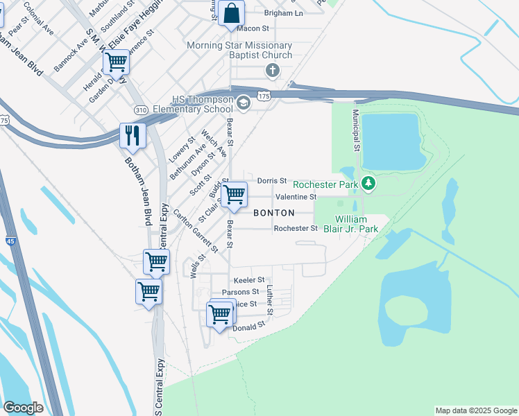 map of restaurants, bars, coffee shops, grocery stores, and more near 2717 Valentine Street in Dallas