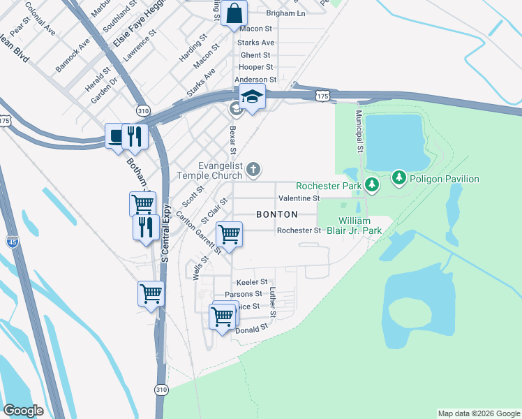 map of restaurants, bars, coffee shops, grocery stores, and more near 2717 Valentine Street in Dallas