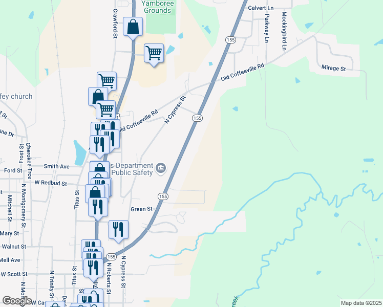 map of restaurants, bars, coffee shops, grocery stores, and more near 978 Texas 155 in Gilmer