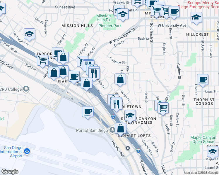 map of restaurants, bars, coffee shops, grocery stores, and more near 1534 Glenwood Drive in San Diego
