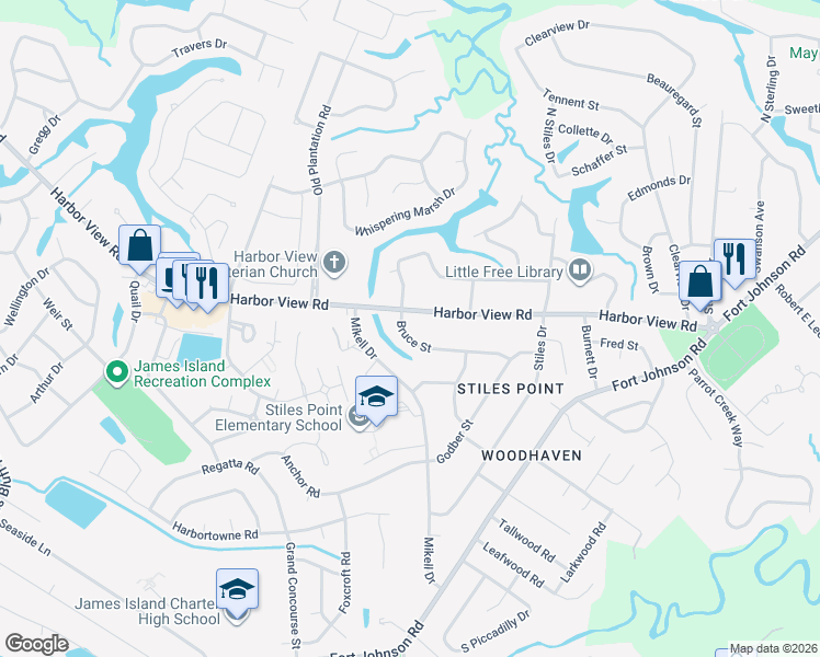 map of restaurants, bars, coffee shops, grocery stores, and more near 853 Waterloo Street in Charleston