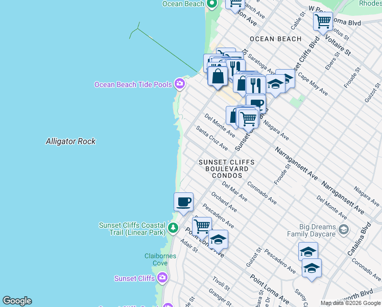 map of restaurants, bars, coffee shops, grocery stores, and more near 4934 Coronado Avenue in San Diego