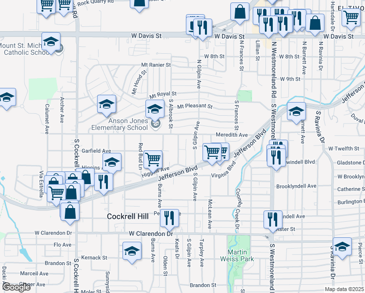 map of restaurants, bars, coffee shops, grocery stores, and more near 400 Andrews Avenue in Dallas