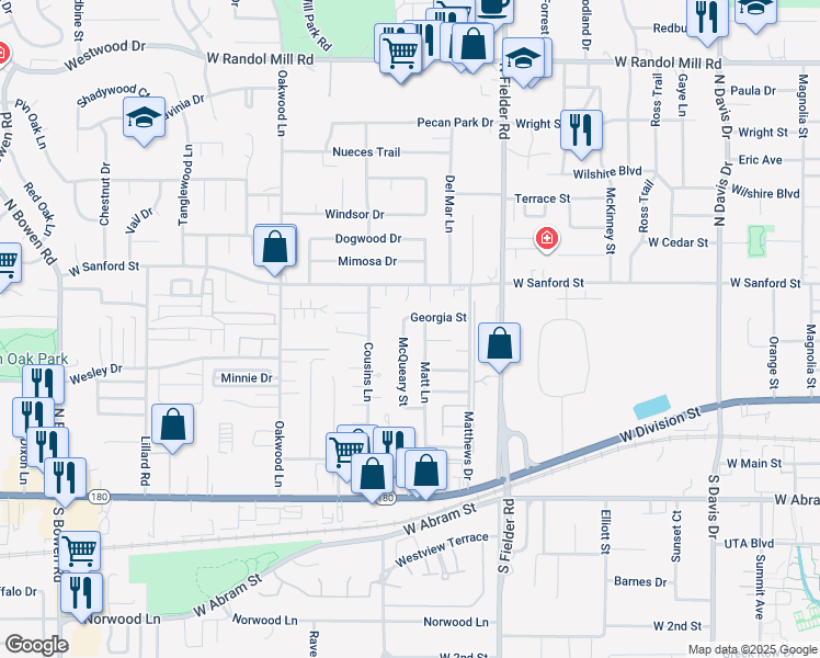 map of restaurants, bars, coffee shops, grocery stores, and more near 1815 Georgia Street in Arlington