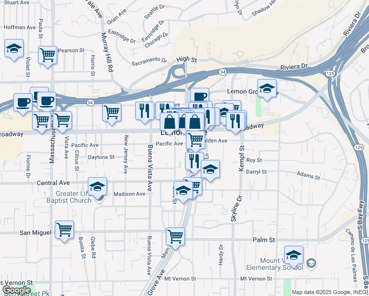 map of restaurants, bars, coffee shops, grocery stores, and more near in Lemon Grove