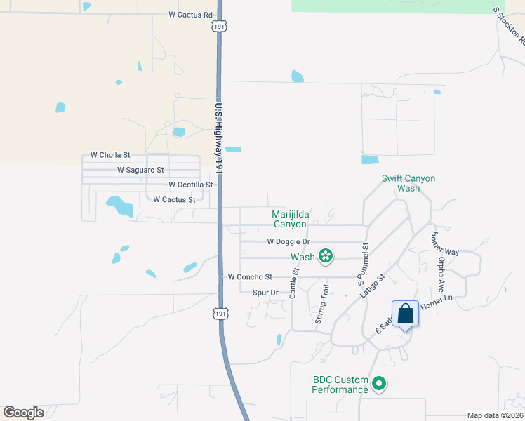 map of restaurants, bars, coffee shops, grocery stores, and more near 510 West Frying Pan Drive in Safford