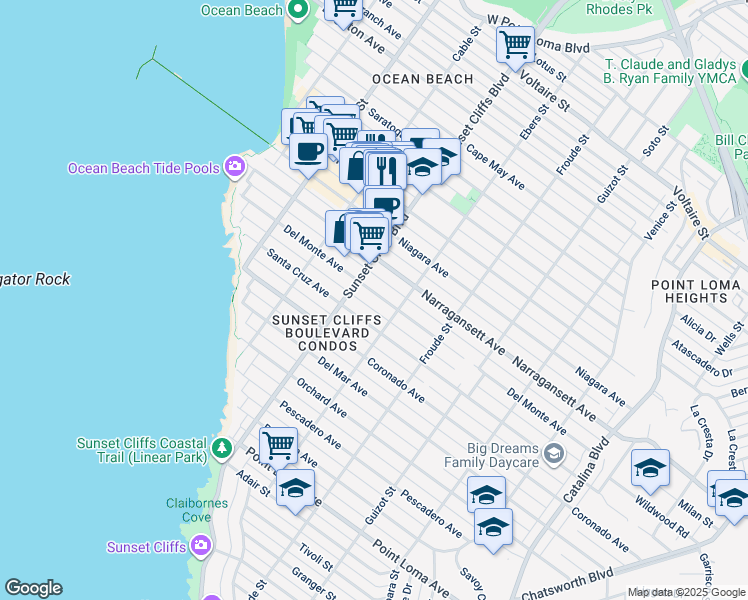 map of restaurants, bars, coffee shops, grocery stores, and more near 4760 Del Monte Avenue in San Diego