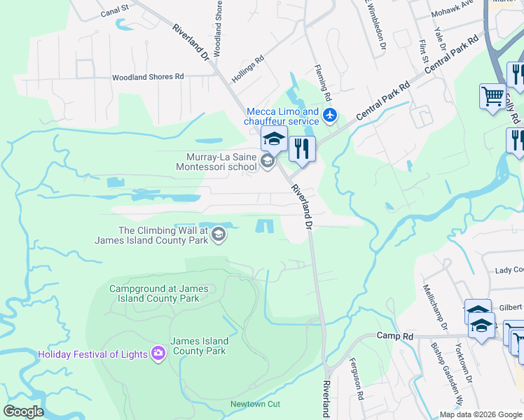 map of restaurants, bars, coffee shops, grocery stores, and more near 2037 Bradham Road in Charleston