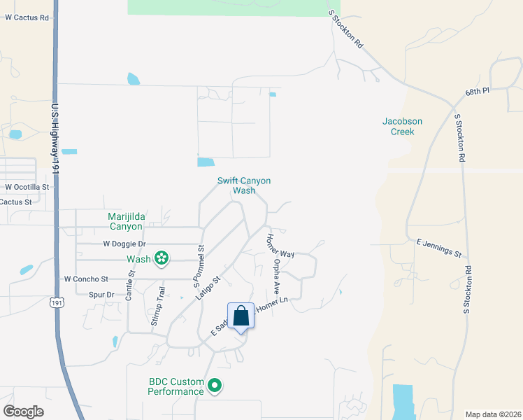 map of restaurants, bars, coffee shops, grocery stores, and more near 7178 Lariat Way in Safford