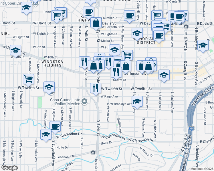 map of restaurants, bars, coffee shops, grocery stores, and more near 826 Centre Street in Dallas