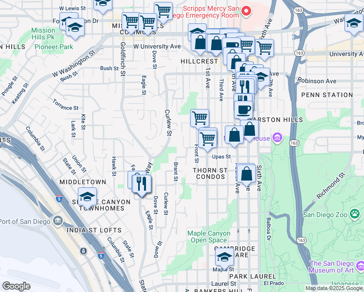map of restaurants, bars, coffee shops, grocery stores, and more near 3506 Albatross Street in San Diego