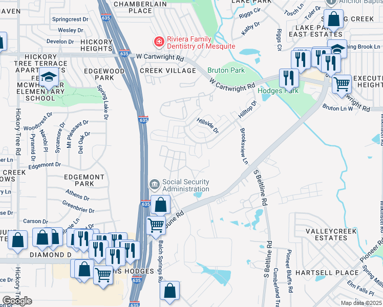 map of restaurants, bars, coffee shops, grocery stores, and more near 1748 Julie Court in Balch Springs