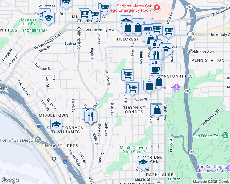 map of restaurants, bars, coffee shops, grocery stores, and more near 3506 Albatross Street in San Diego