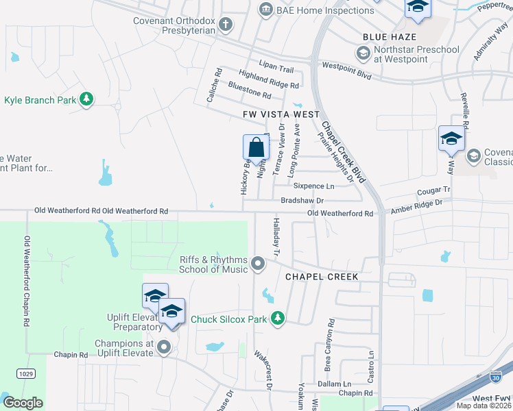 map of restaurants, bars, coffee shops, grocery stores, and more near 1229 Hickory Bend Lane in Fort Worth