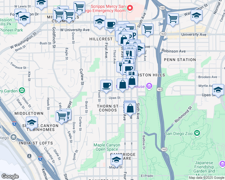map of restaurants, bars, coffee shops, grocery stores, and more near 140 Walnut Avenue in San Diego