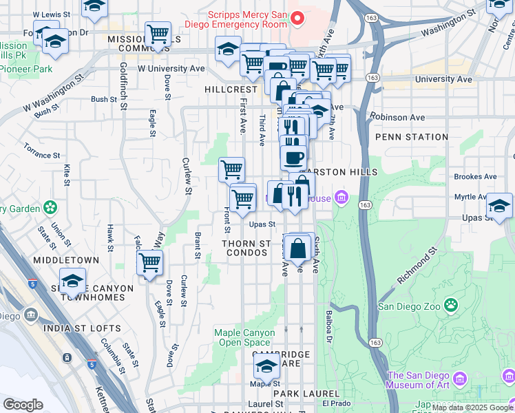 map of restaurants, bars, coffee shops, grocery stores, and more near 140 Walnut Avenue in San Diego