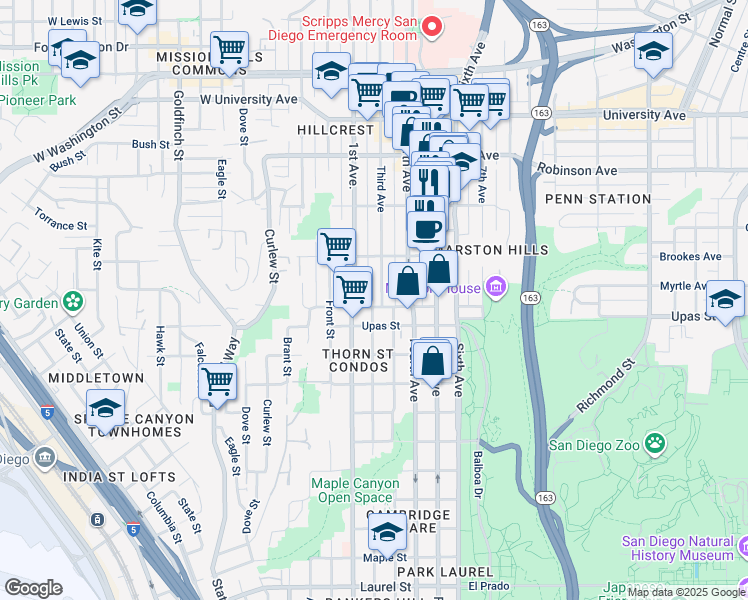 map of restaurants, bars, coffee shops, grocery stores, and more near 140 Walnut Avenue in San Diego