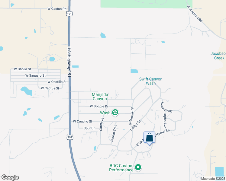 map of restaurants, bars, coffee shops, grocery stores, and more near 316 Roadrunner Street in Safford