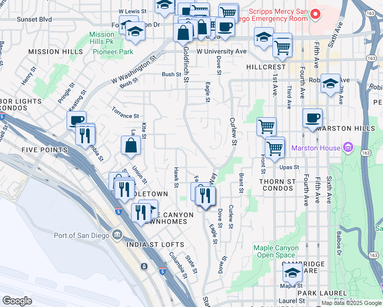 map of restaurants, bars, coffee shops, grocery stores, and more near 825 Otsego Drive in San Diego