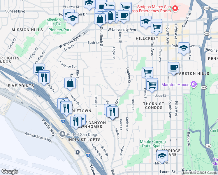map of restaurants, bars, coffee shops, grocery stores, and more near 825 Otsego Drive in San Diego