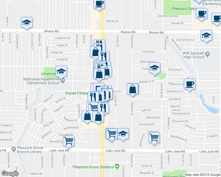 map of restaurants, bars, coffee shops, grocery stores, and more near in Dallas